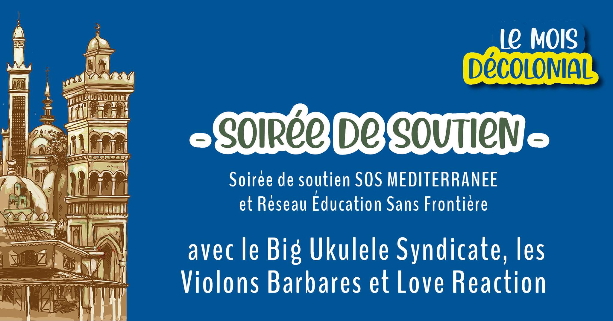 SOIRÉE DE SOUTIEN • CONCERT • Big Ukulele Syndicate + Violons Barbares + Love Reaction