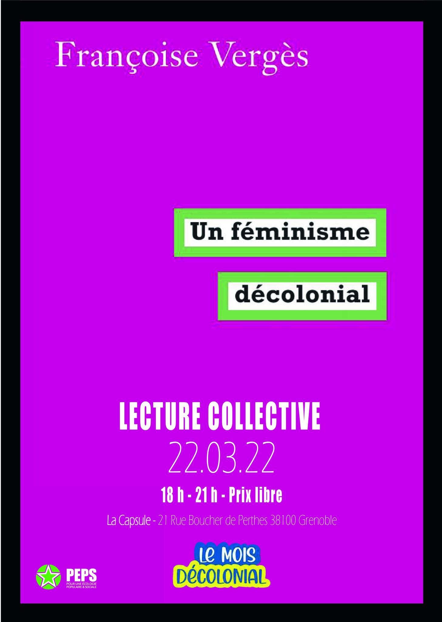 LECTURE COLLECTIVE • Livre de Françoise Vergès « Un féminisme décolonial »